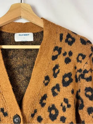 Old Navy‎ Brown Oversized Leopard Print Ribbed Knit Cardigan Sweater XS thumbnail 5