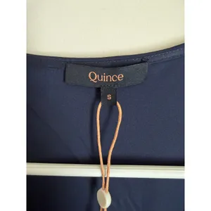 NWT Quince Silk Dress Women Size S Navy Blue V-Neck Puff Sleeve Washable Silk thumbnail 6