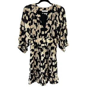 BA&SH Pulse Printed Split Neck Mini Dress In Black thumbnail 3