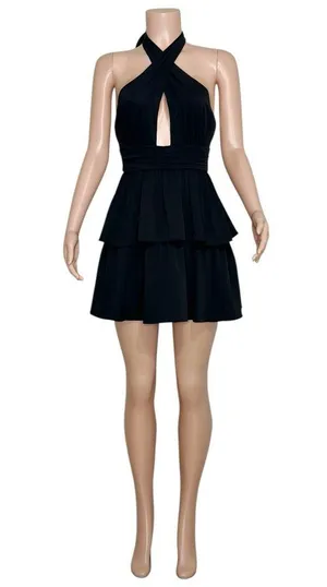 AMANDA UPRICHARD Darby Halter Mini Dress, Black, XS thumbnail 12