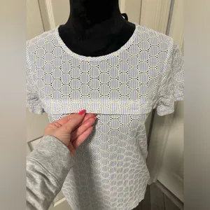J.Crew Seersucker Eyelet Top • Blue & White • Short Sleeve • Summer thumbnail 4