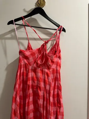 FREE PEOPLE Via Gingham Cotton Seersucker Sundress Red Combo Everly X-Small NWT thumbnail 9