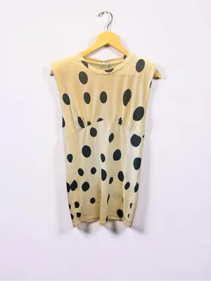 Zara Trafaluc beige sleeveless dress black polka dots and shoulder pads thumbnail 2