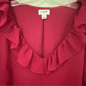 J. Crew Ruffle V-Neck‎ Long Sleeve Blouse Women's Small Raspberry Boho Hippie thumbnail 3
