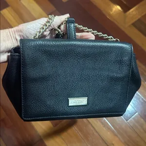 Kate Spade Black Leather Crossbody Bag Purse Chain Strap Minimalist Day Evening thumbnail 11