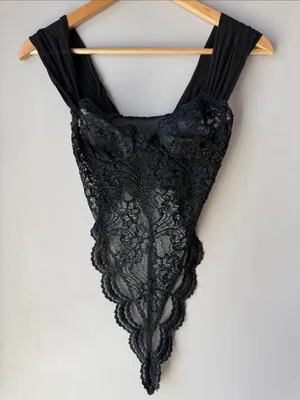 VTG Victorias Secret 90s Lace Teddy Bodysuit 34B High Cut Thong USA Made thumbnail 1