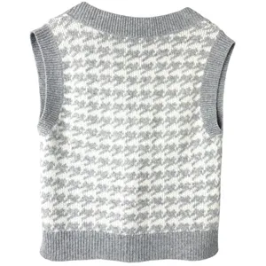Abercrombie & Fitch Houndstooth Sweater Vest Gray‎ S V-Neck Knit Preppy Layering thumbnail 5