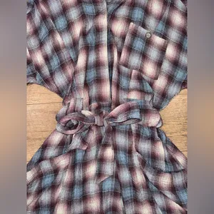 Free People Viscose Blend Before I Let Go Plaid Romper in Blue & Brown Tie Wasit thumbnail 6