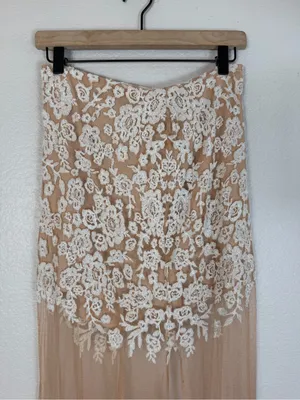 For Love and Lemons Vintage Luau Lace Mesh Nude White Maxi Skirt Medium $233 thumbnail 8