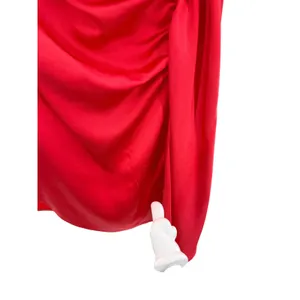 A.L.C. Joss Ruched Satin Mini Dress Red Hibiscus 2 Mock Neck Asymmetric‎ Flawed thumbnail 2