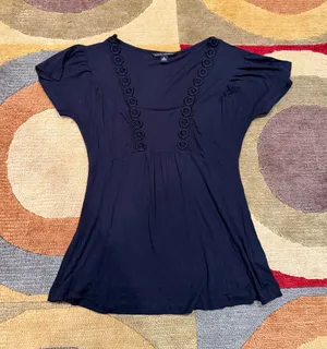 Banana Republic Navy Blue Y2K Style Vintage Babydoll Top 100% Modal Size Medium thumbnail 1