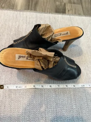 Paul Green Munich Black Leather Mule Heels Wood Heel EUC Minimalist Luxe 90s 5 thumbnail 8
