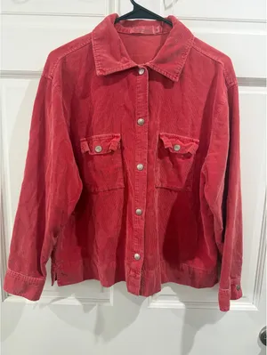 Fresh Produce Red Corduroy Button-Up Jacket Medium thumbnail 6