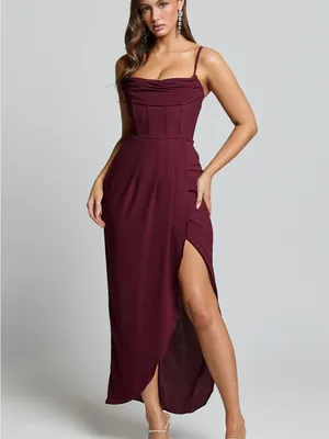 SHOWPO Andrina High Low Wrap Corset Midi Dress In Wine thumbnail 5
