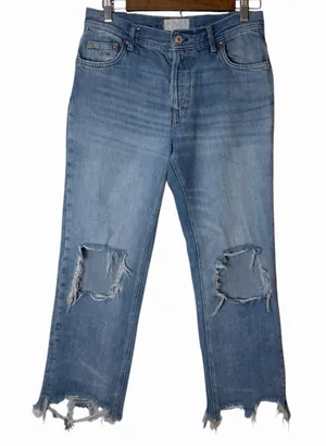 Free People We The Free Maggie Ripped Crop Straight Jeans Size 26 Blue thumbnail 1
