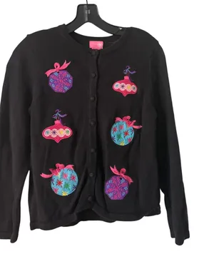 J. Khaki Black‎ Girls Size 14 Christmas Sweater with Ornaments thumbnail 1