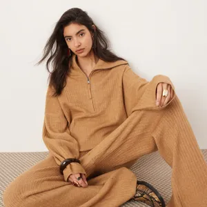 ASOS EDITION‎ Rib Knit Half Zip Oversized Turtleneck Collar Sweater Camel Size S thumbnail 2