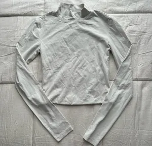 aritzia babaton off white long sleeve crop mock neck top women’s size xs thumbnail 1