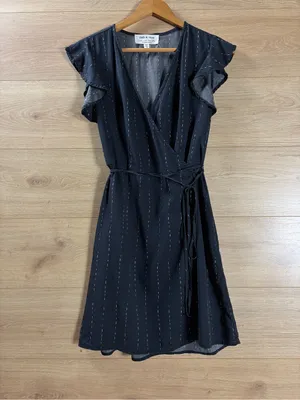 Anthropologie Black Mini Wrap Dress XS thumbnail 4