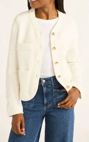 Free Assembly Womens Sweater Cardigan XS Cream Welt Pocket Lightweight Classic thumbnail 1