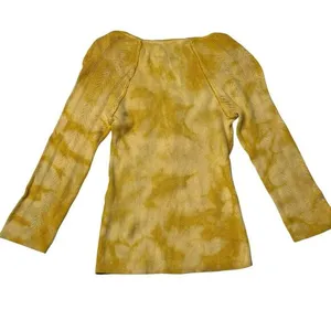 Y2K Free People XS Button Hanley Top‎ 3/4 Sleeve Gold Yellow Pointelle Coquette thumbnail 7