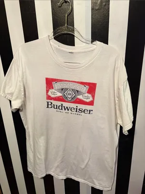 Budweiser White Tee with Red and Navy Logo Size Large Unisex thumbnail 3