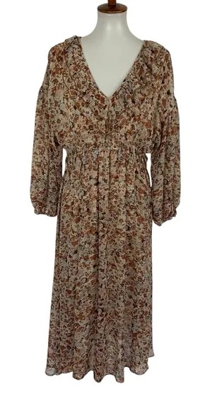 Entro Dress Medium Brown Long Sleeve Boho Festival Cottagecore thumbnail 1