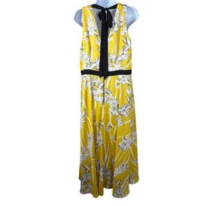 Coast Larrison Printed Satin Faux Wrap Midi Dress Yellow Floral 12 Wedding Guest thumbnail 3