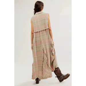 Free People Oversized Bohemian Grunge 90s Plaid Kirby Maxi Dress Size Large thumbnail 8