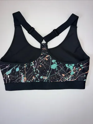 Printed Black Sports Bra with Pastel Splatter Detail thumbnail 7
