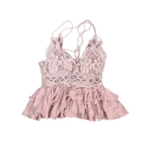 Free People FP One Adella‎ Cami Dusty Rose Lace Tiered Ruffle Boho Top Small thumbnail 5