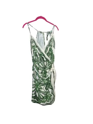 FARM Rio Green and White Floral Wrap Mini Dress thumbnail 11