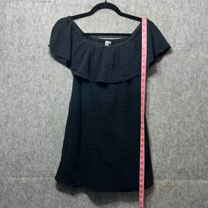Aerie Black Dress Off Shoulder Ruffle Lined Casual XXS‎ Gauze Mini Dress thumbnail 5