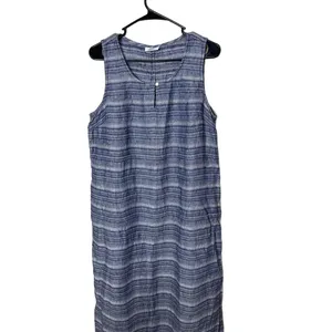 Pure Jill Blue Striped Pattern Scoop Neck Linen Sleeveless Maxi Dress‎ Medium thumbnail 2