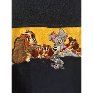 Vintage Disney Store Lady and the Tramp Family Picture Blue Cozy Sweater sz M thumbnail 2