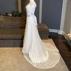 Women’s Wedding Dress V-Neck A-Line Cap Sleeve Lace over Satin Ivory Size 2 NWT thumbnail 4