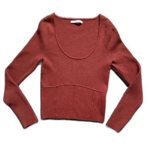 Abercrombie & Fitch Ribbed Corset Scoopneck Sweater Rust Brown Size L thumbnail 2
