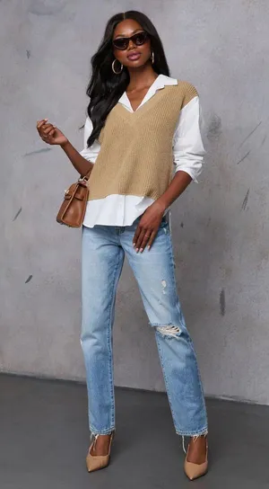 VICI Iced Chai Long Sleeve Sweater Vest Top thumbnail 5