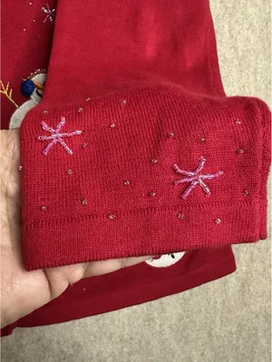 Berek Red Snowman Christmas Holiday Button Up Cardigan Sweater Womens Lg thumbnail 7
