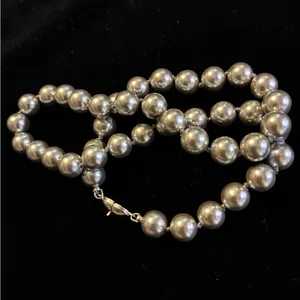 Vintage Monet 15" Silver Faux Pearl Choker Necklace, Signed Silver-Tone Clasp thumbnail 8