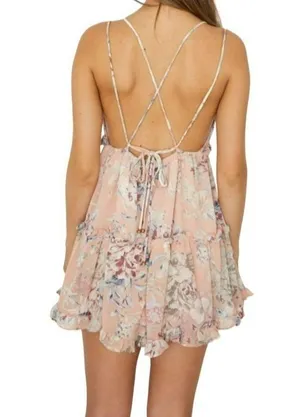 Saints + Secrets Floral Sleeveless Tie Back Mini Dress Pink Size Medium NWT thumbnail 2