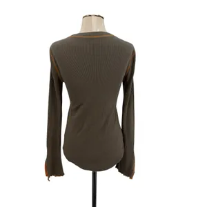 Free People Waffle‎ Knit Thermal Top Olive Green Zip Cuff Long Sleeve Womens M thumbnail 9