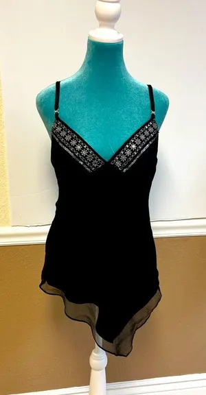 Laundry by Shelli Segal 100%‎ Silk Black Handkerchief Hem Cami Top Size M thumbnail 1