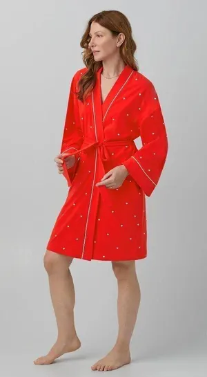 BEDHEAD Pajamas Heart Dot Stretch Organic Cotton Jersey Robe in Tiny Hearts L/XL thumbnail 2