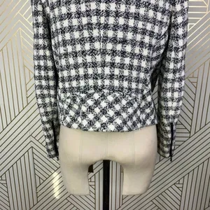 Zara Basic Checker Plaid Tweed Moto Jacket in Black & Cream Size US Medium‎ thumbnail 7