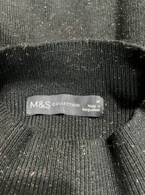 M&S Collection Sweater Dress SzM Long Sleeve Knit Midi Side Slit Metallic Thread thumbnail 5