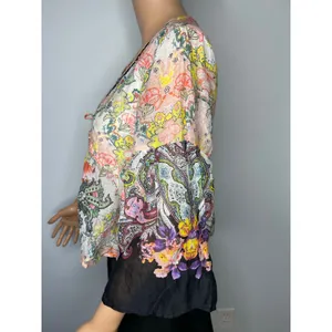 Natural Life Isabella Cotton Top M New Boho Western Black Multicolored Paisley thumbnail 7