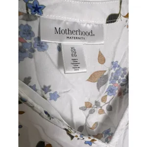 Motherhood Maternity Floral Babydoll Blouse White Blue XL 3/4 Sleeve V-Neck Top thumbnail 2
