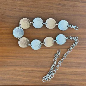 Y2K Vintage Disc Belt Hammered Coin Two Tone Metal Waist Chain Festival Boho thumbnail 4