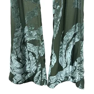 Oh Polly Devore Burnout Velvet Botanical Flare Pants Olive Green Boho Size 2 thumbnail 5